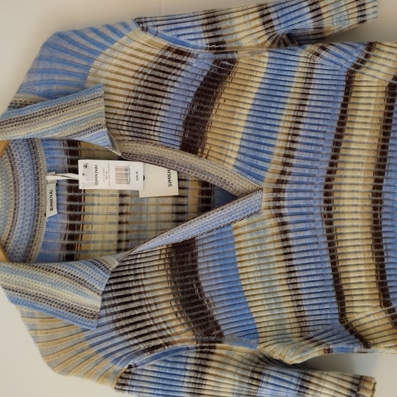 Simkhai Solana French Blue Ribbed Collared Knit Body Cone Preppy Knee Dress XL - Picture 7 of 12